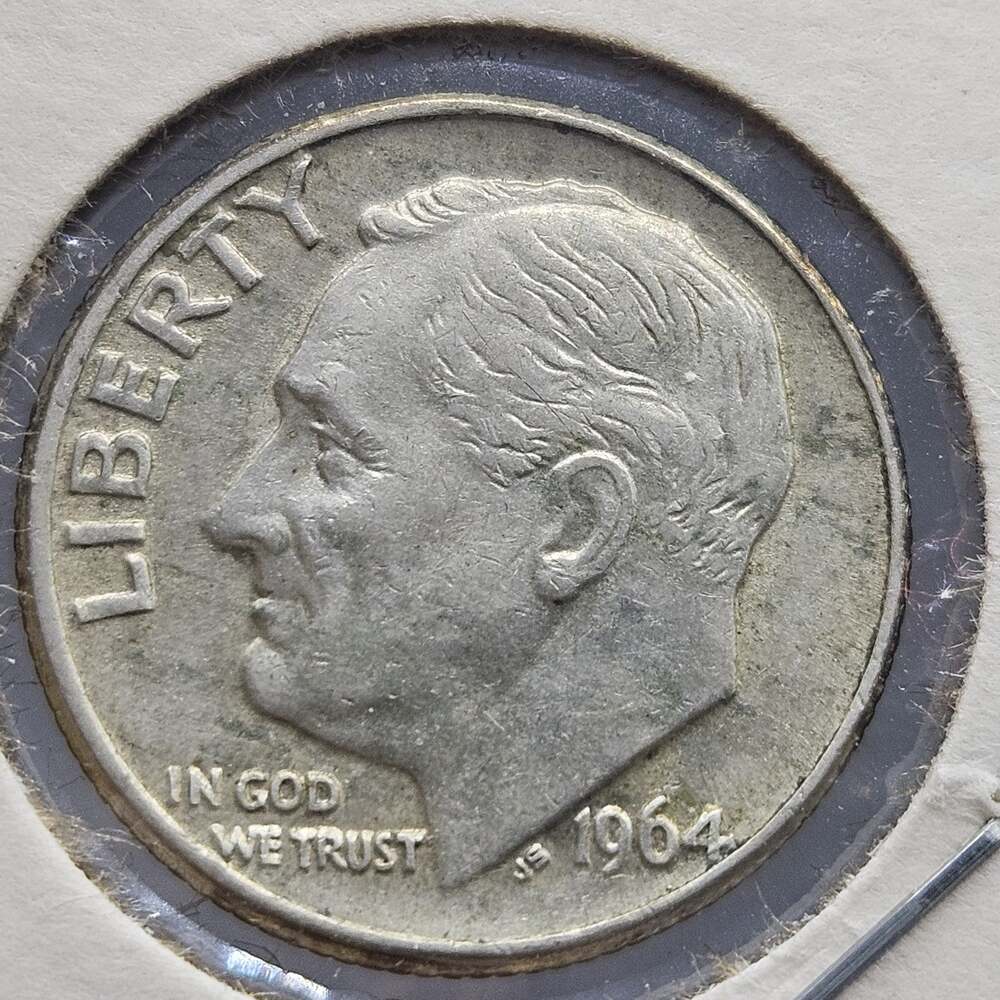 1964-D Roosevelt Dime 90% Silver Pointed Tail 9 Collector Holder #3